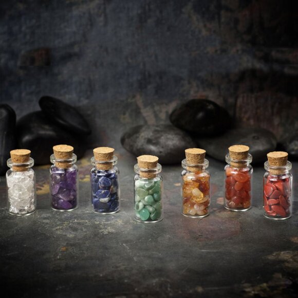 7 Chakra Crystals in Mini Apothecary Bottles - Picture 1 of 3
